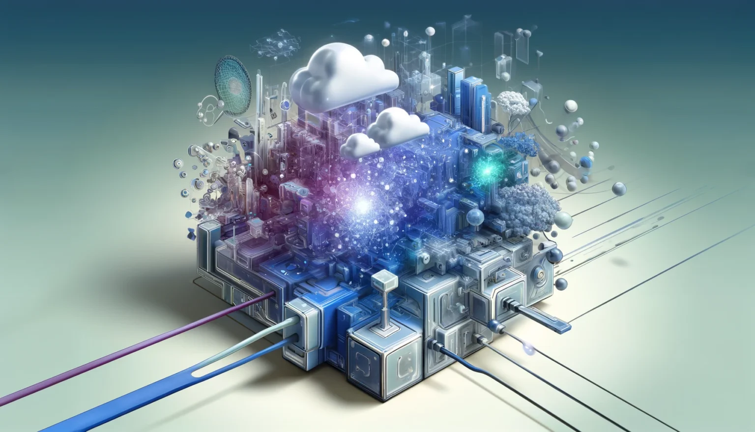 Futuristic cloud computing network with data connections and servers